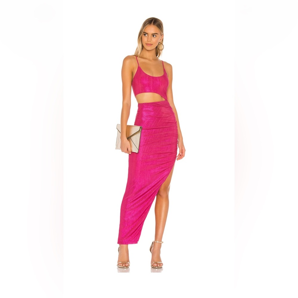 Miyah Cut Out Dress in Pink Metallic